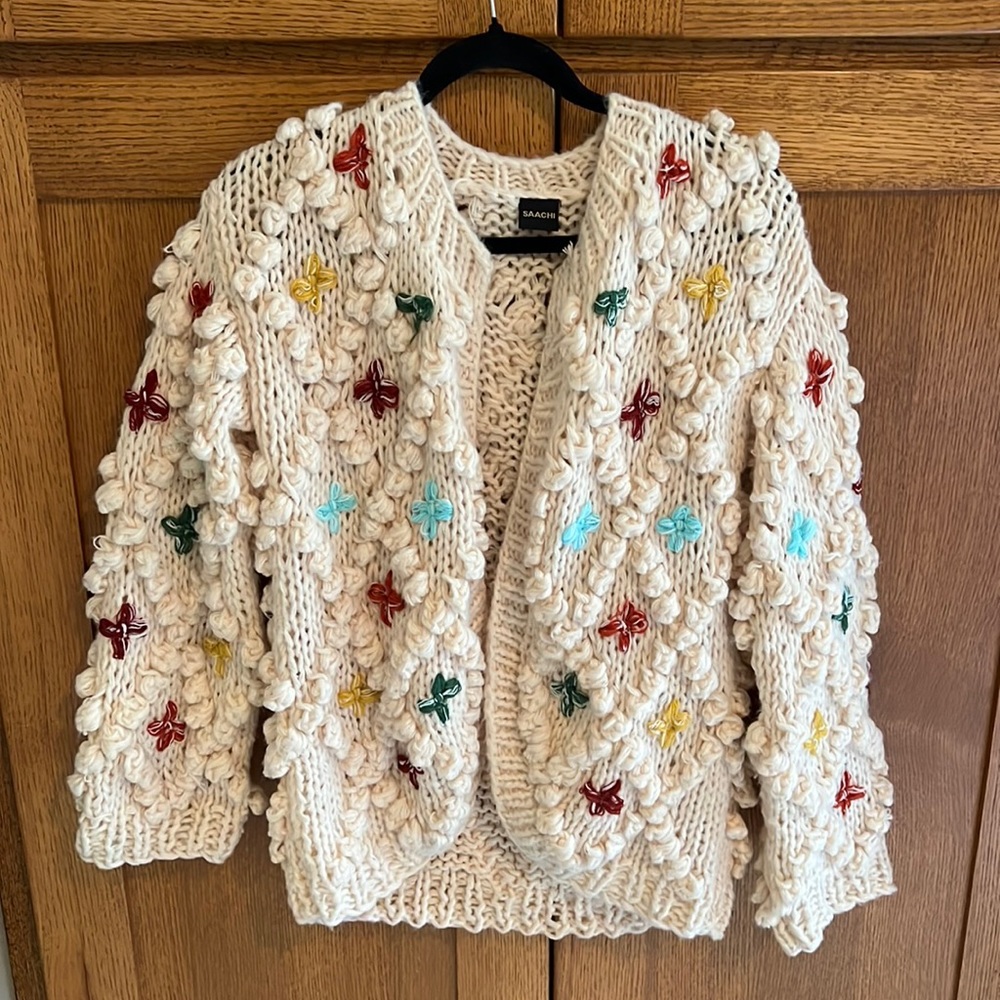 Sweater, ivory/ multi, wool long sleeve